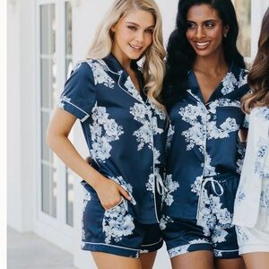 Navy Floral Print Women's Pajama Set